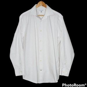 Banana Republic Button Up Shirt Large 16 - 16.5 White with Red Blue Pinstripes